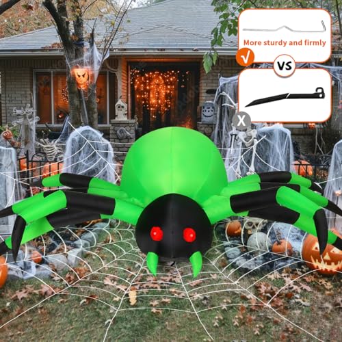 9FT Halloween Inflatable Green Spider Outdoor Lawn Decor with Built-In LEDs