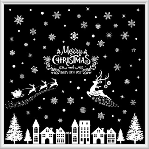 Reusable Christmas Window Clings - Snowflake Village & Santa Scene Decorations