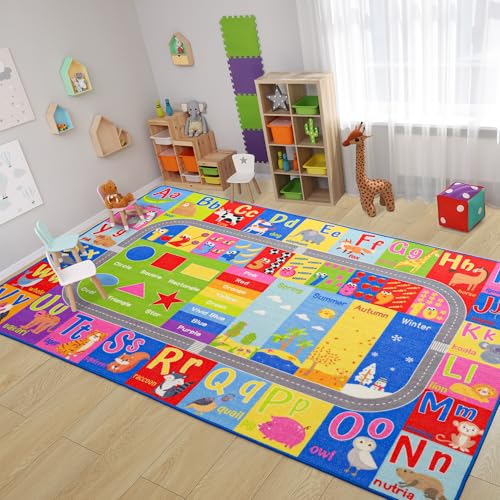 Educational Alphabet & Numbers Play Rug for Kids - 3x5 Non-Slip Area Carpet