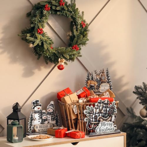 Novabright Snowman Christmas Table Decor Set of 6 - Farmhouse Wood Signs