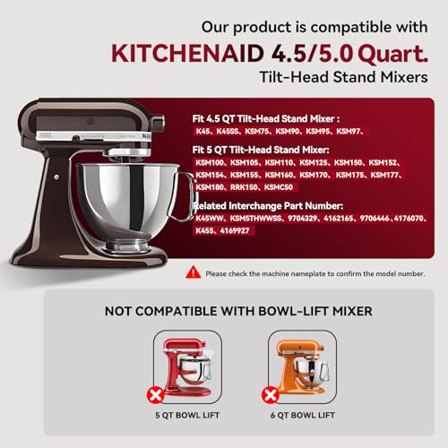 Cowbright K45WW 6-Wire Whip for KitchenAid Tilt-Head Mixers Aluminum, Hand Wash Only