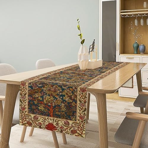 JESTRONRY William Morris Floral Table Runner 13x90in Vintage Green Botanical Design