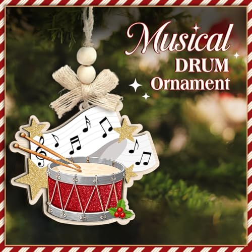 Red Drum Christmas Ornament - Wooden Drummer Ornament for Christmas Tree