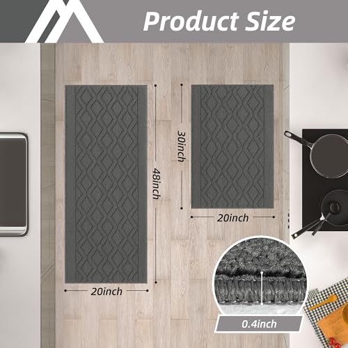 Non-Slip Machine Washable Kitchen Rug Set - 2 Piece Soft Grey Runner Mats