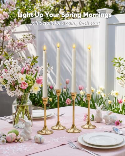 Meigic 2 Pcs 9.6in Real Wax Flameless Taper Candles with Remote, White