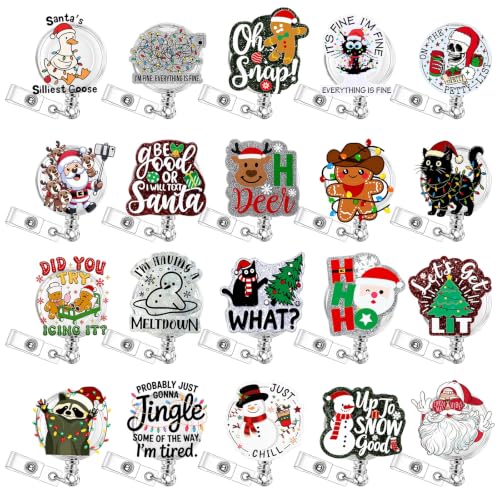 Christmas Badge Reels 20Pcs Retractable Nurse Badge Clips – Santa/Gingerbread/Elf Designs (Variation: Christmas)