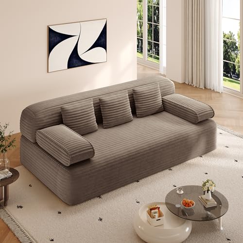 Queen Size Corduroy Convertible Sleeper Sofa Bed with 3 Pillows