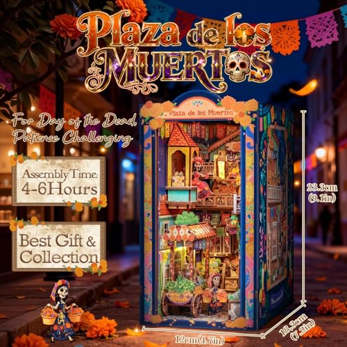 Mexican Plaza DIY Book Nook Kit, 3D Wooden Puzzle with LED Lights