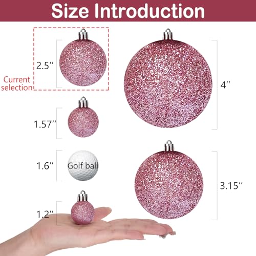 Pink Christmas Ball Ornaments - 24-Pack 2.5 Inch Shatterproof Tree Decor