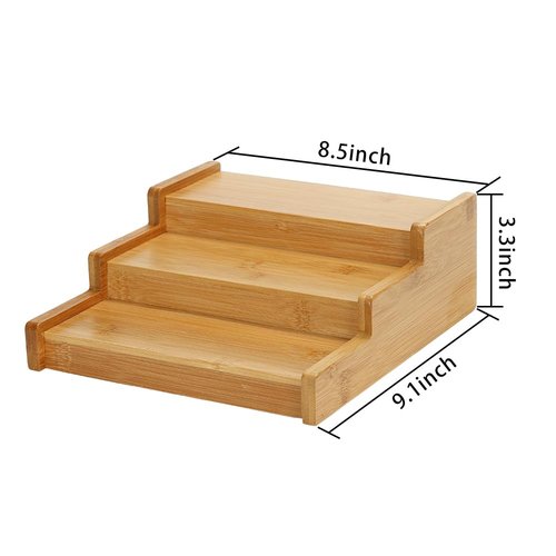 Lustiger Chef Spice Rack Organizer for Cabinet, Expandable Natural Bamboo Desk Shelf, 3-Tier Adjustable Spice Rack, Storage and Seasoning Shelf Organizer for Kitchen Countertop Pantry Tabel