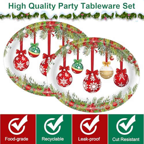 Christmas Party Plates 25 Pack 10x12 Inch Heavy Duty Disposable Oval Dinnerware