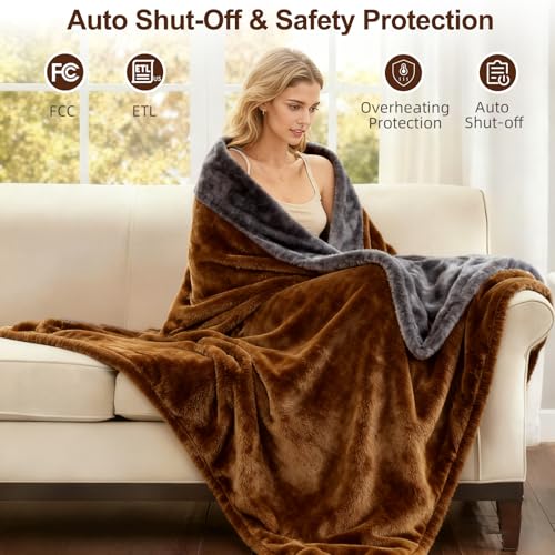 Electric Heated Throw Blanket 50x60, Soft Dual-Sided Flannel with 12 Settings