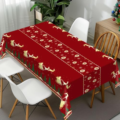 Childom 3-Pack Christmas Tablecloths 54x108 Inches Red Reindeer Snowflake