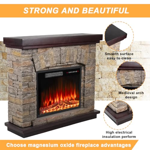 36-Inch Electric Fireplace with Mantel and Faux Stone Finish Gray