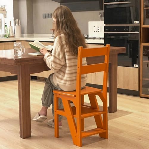 3-in-1 Folding Ladder Chair & Step Stool - Solid Wood Convertible Rack