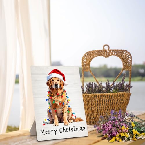 Golden Retriever Christmas Decor with Santa Hat - 5x7 Inch Wooden Sign (Variation: Golden Retriever)