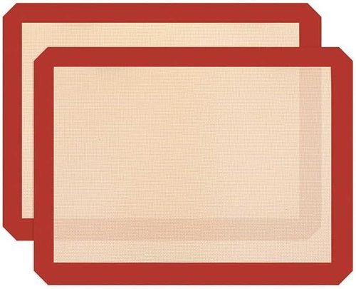 Good Dee's Silicone Baking Mats - Food Safe Non-Stick Baking Mats for Macaroons & Cookies | 16.5” x 11.6” | Pack of 2 (Red & Beige)