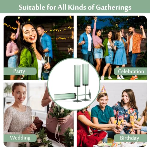 Green Acrylic Wine Glasses Set 24 Pack - Dark Green Champagne & Cocktail Glasses for Weddings & Celebrations