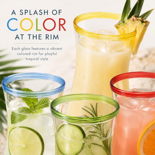 Pina Colada Hurricane Glasses Set - 4 Large 17oz Tropical Cocktail Cups with Tulip Shape - Bar & Home Drinkware - The Wine Savant