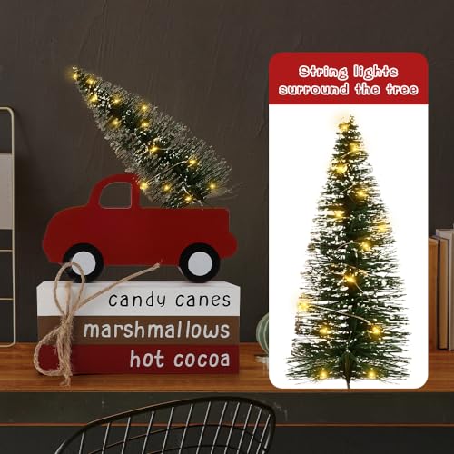 AKEROCK Wooden Christmas Decor with LED Light Tree and Truck Accent