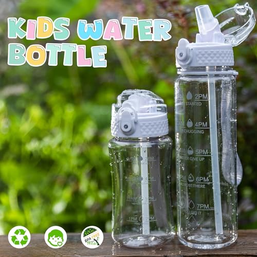 Kids Water Bottle 17oz with Time Marker and Straw Lid