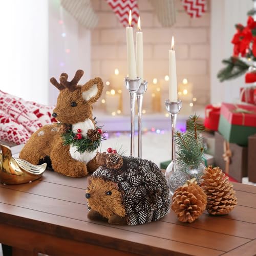 Naturevibe Woodland Animal Decor Set of 6 — Rustic Christmas Figurines (Sisal)