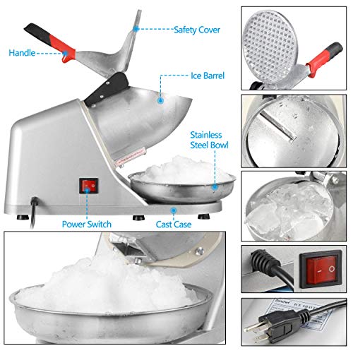 Saicool Silver Electric Ice Shaver Machine 300W 2000RPM Snow Cone Maker