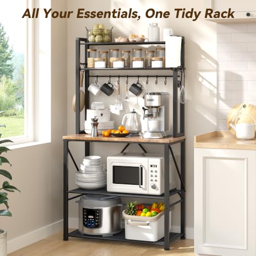 5-Tier Kitchen Bakers Rack & Microwave Stand Coffee Bar Station with 12 Hooks