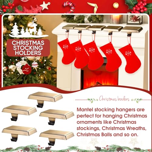 Popamaz Bronze Christmas Stocking Holders 5Pcs - Weighted Mantle/Hanger Set