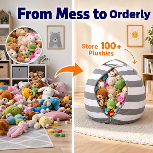X-Large Stuffed Animal Storage Bean Bag Chair Cover - Cotton Canvas