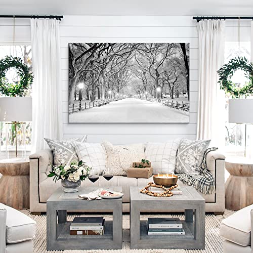 Winter Snowy Central Park Canvas Wall Art - 36 x 24 Inches, Landscape Painting for Home Decor - Snowy Park Scene - Variation of Snowy Central Park / 36L x 24W