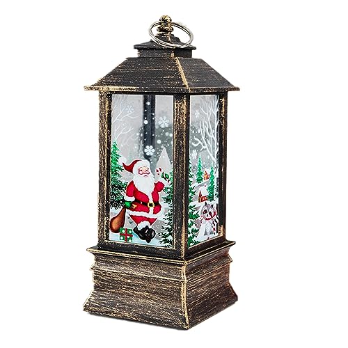 Santa Claus LED Christmas Lantern - Bronze Flame Effect Decorative Lamp