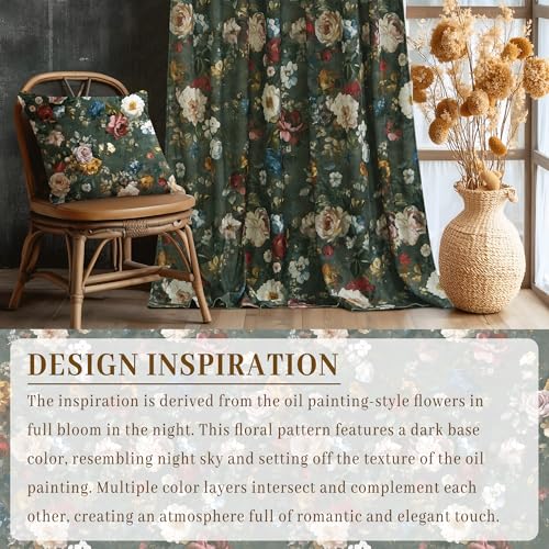 StangH Green Floral Velvet Curtains 52x86 Inches, Pack of 2, Living Room Decor