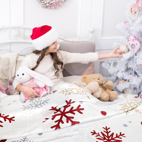 Christmas Snowflake Fleece Throw Blanket 50" x 60" - Red/Gold Snowflake decorative cozy