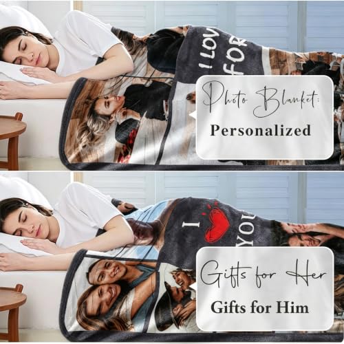 DayOfShe Custom Photo Blanket - I Love You Girlfriend Boyfriend Personalized Flannel Gift, Ultra Soft Fleece Bed Cover, Anniversary & Birthday Gift