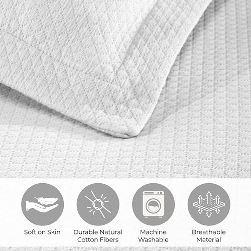 SUPERIOR Solitaire Cotton Bedspread Quilt Set, All Season - Twin, White