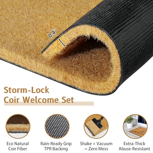 2-Piece Layered Welcome Doormat Set, Non-Slip Striped Farmhouse Porch Rug
