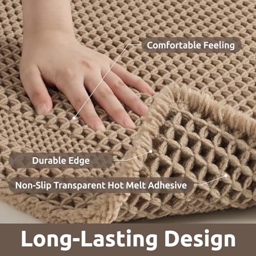 AMOAMI Waffle Boho Bath Mat - Non-Slip Absorbent Bath Rug 17"x24" Beige