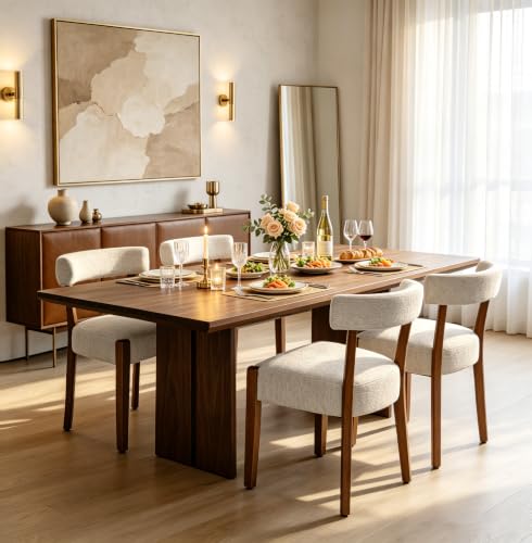Mid-Century Modern Upholstered Dining Chairs, Set of 4, Walnut Finish