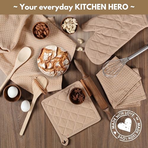 10-Piece Cotton Kitchen Set: Oven Mitts, Potholders, Towels & Dishcloths