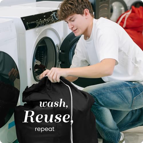Extra Large Nylon Laundry Bag with Locking Drawstring - 2 Pack, Black