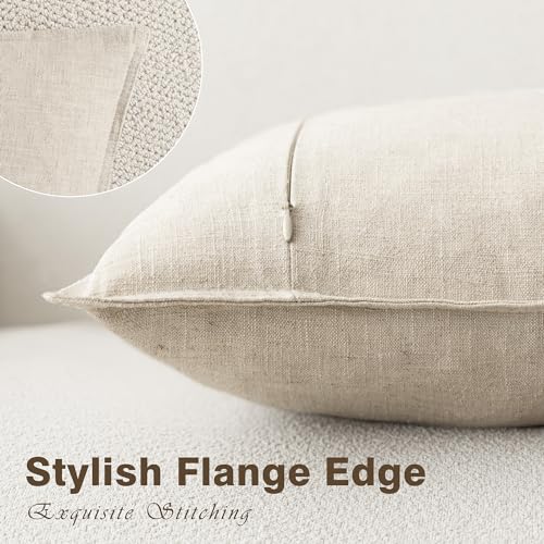 Boho Linen Throw Pillow Covers 20x20 Set of 2 - Neutral Beige Cushion Cases