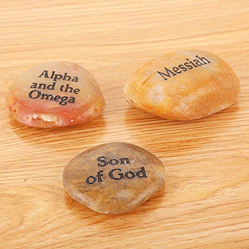16-Piece Names of Jesus Engraved Natural Palm Stones, Inspirational Rocks
