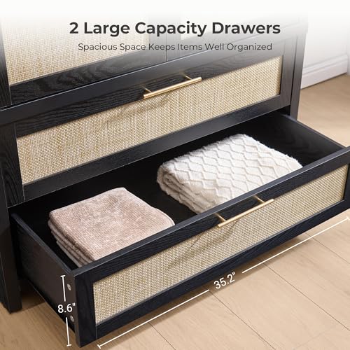 Rattan Armoire Wardrobe Closet with Drawers - 71-inch Boho Storage Cabinet