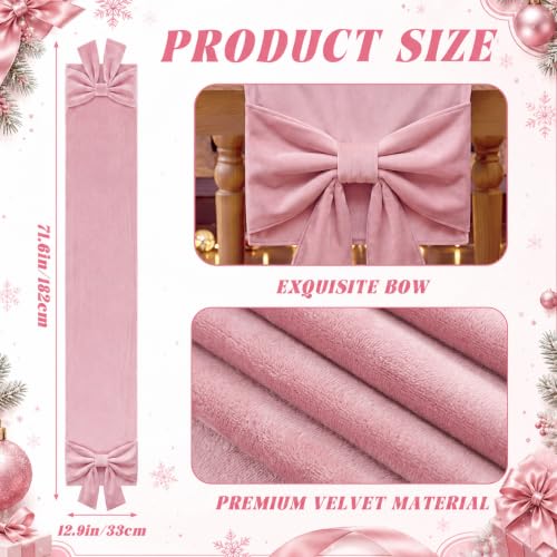 Frienda Pink Velvet 3D Bow Table Runner Christmas Party Decor