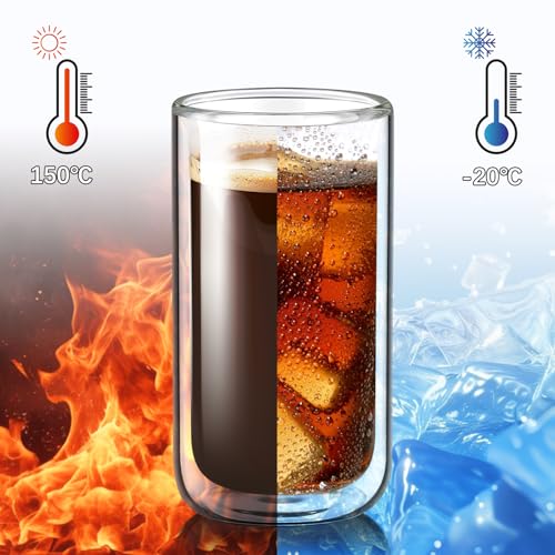 Joeyan 360ml Double Walled Insulated Beer Glasses - Clear, No Hole, Set of 2