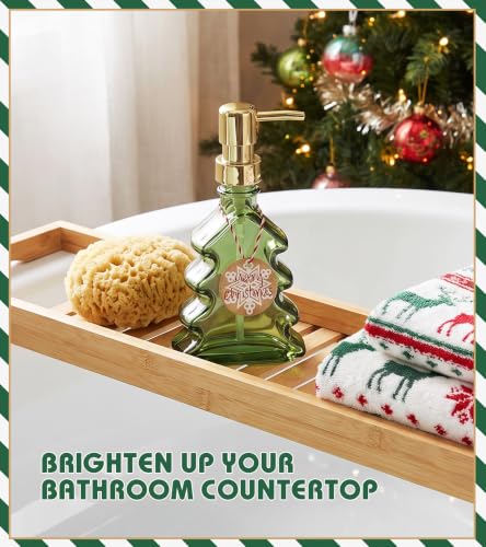 VIMERPA Christmas Tree Soap Dispenser - Green Glass Bathroom Hand & Dish Pump, Refillable Holiday Decor (Variation 1)