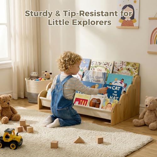 4-Tier Wooden Kids Bookshelf, Front-Facing Nursery Book Organizer