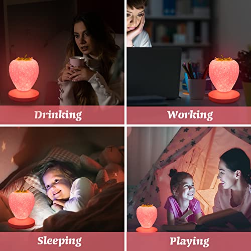 Cute Strawberry Silicone Night Light, USB Rechargeable LED Bedside Lamp