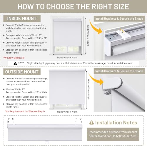 Cordless Blackout Roller Shades 23" W x 72" H - White